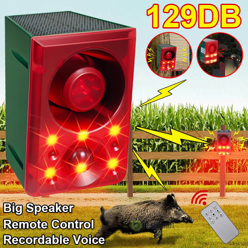 Solar Sound & Light Alarm Motion Sensor 129dB Gunshot Dog Barking Security Siren