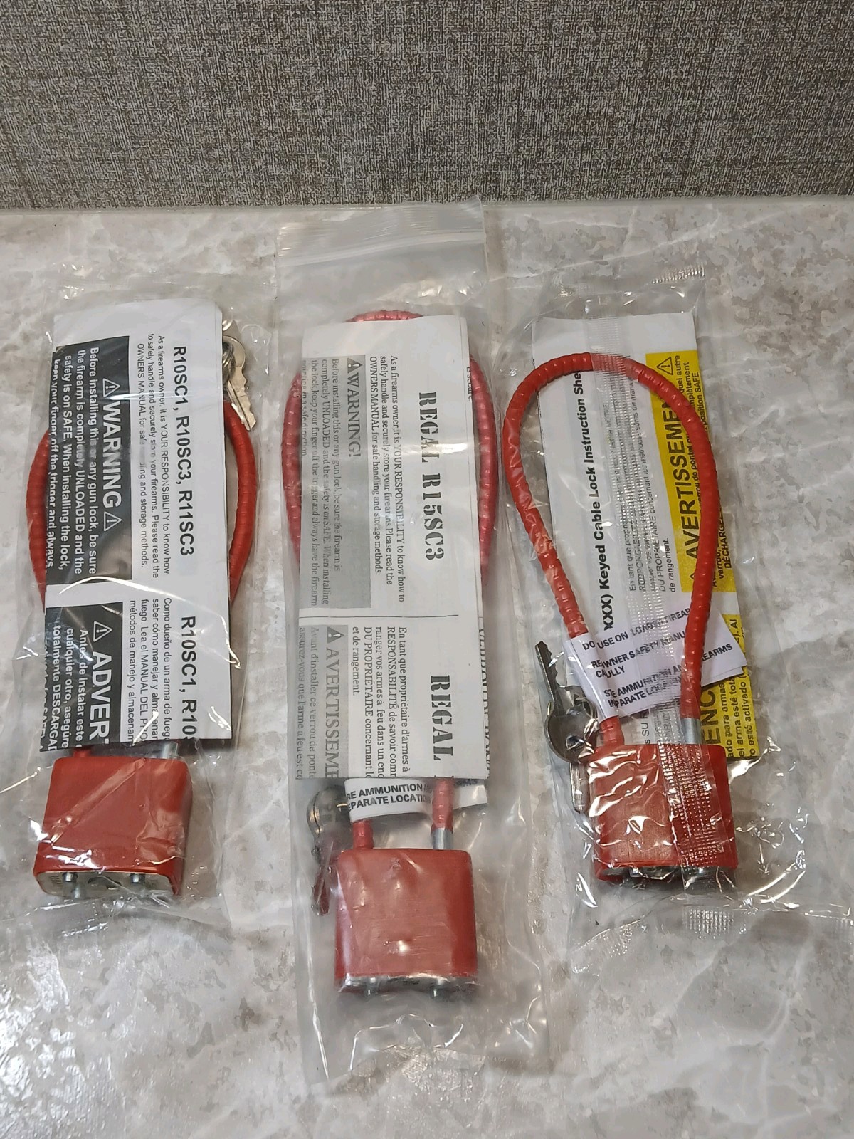 Regal Gun Cable Locks Lot of 3 New In Package with Keys R15SC3 2 R11SC3
