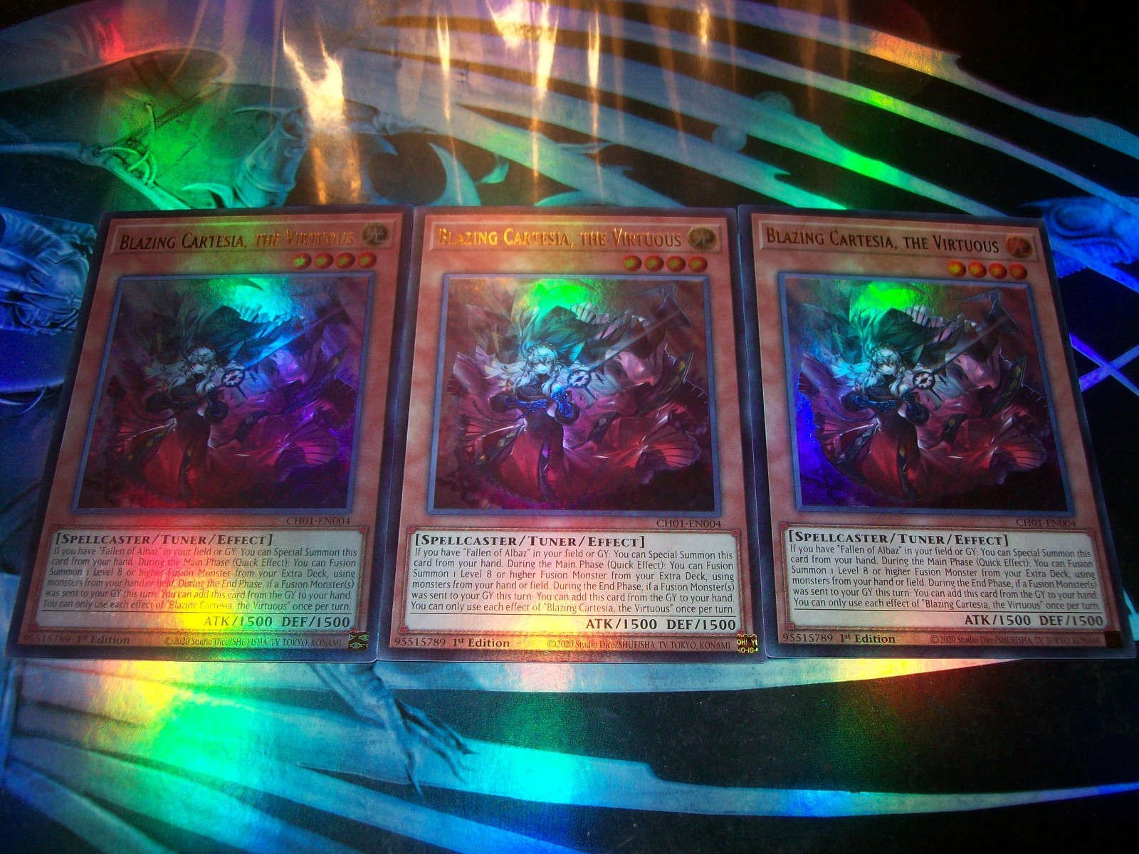 3x Blazing Cartesia, the Virtuous 1st Edition Ultra Rare CH01-EN004 Yu-Gi-Oh!