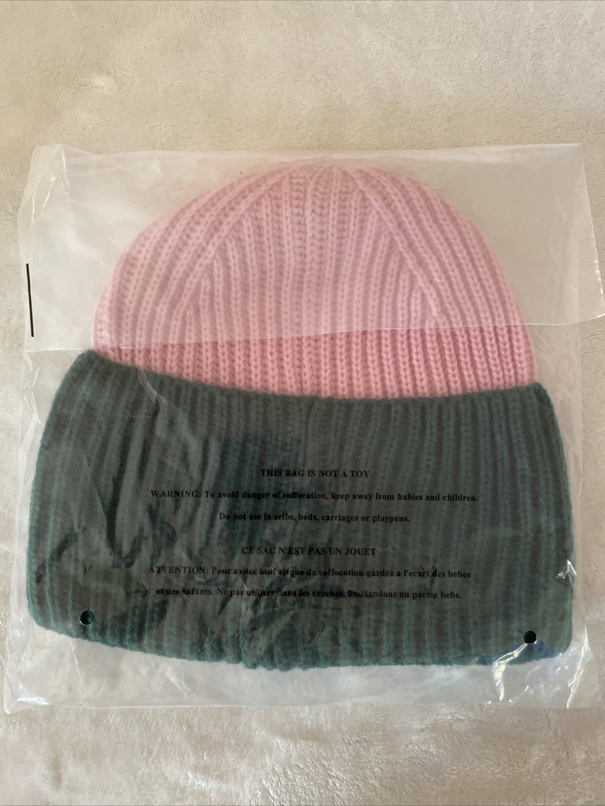 Victoria's Secret Colorblock Knit Winter Beanie Hat Pink Green Flora SHINE LOGO