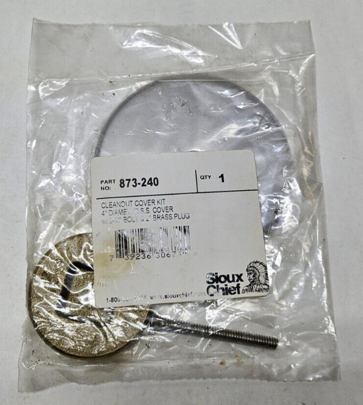 Sioux Chief 873-240 Cleanout Cover Kit 4" dia. w/Bolt & 2" Brass Plug (Lot of 3)