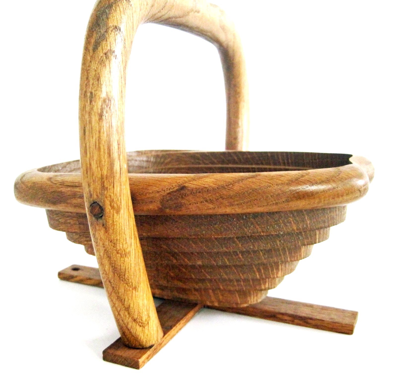 Handcrafted Collapsable Foldable Wood Apple Basket Trivet with Handle