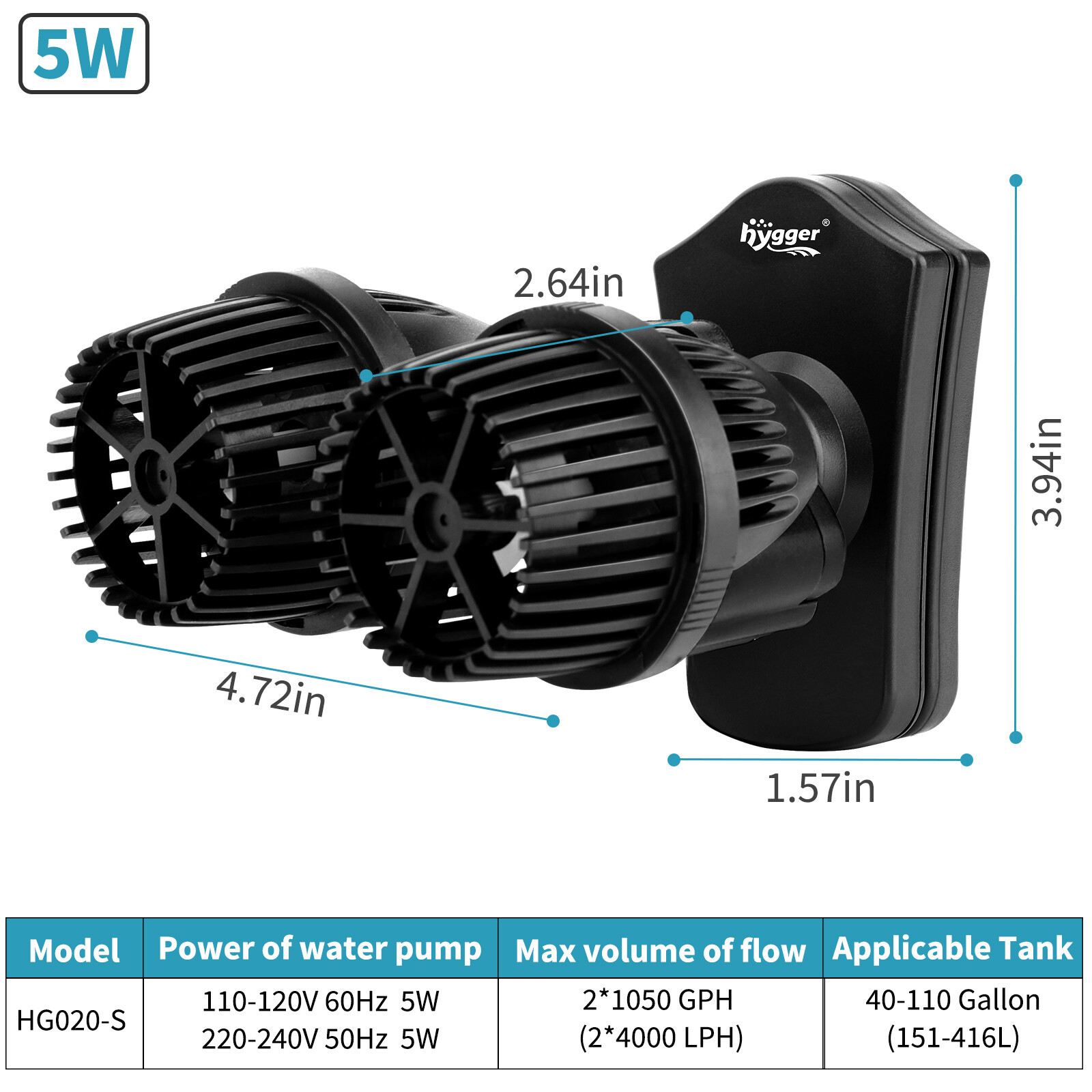 hygger Dual Head Circulation Pump, Aquarium Wave Maker, Fish Tank Powerhead