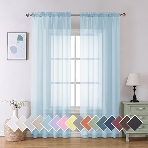 2 Pack: Basic Sheer Curtain Drapes 84 Inch 40"W x 84"L (Pack of 2) Sky Blue