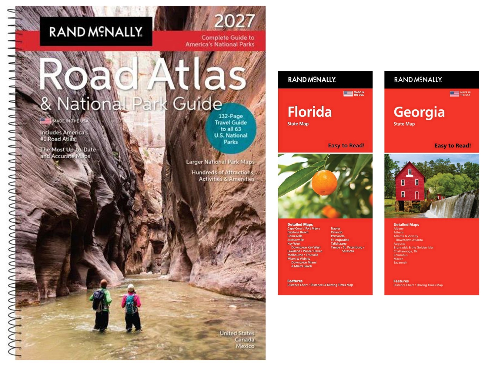 Rand McNally 2027 Road Atlas & National Park Guide + Easy-to-Read FL & GA Maps