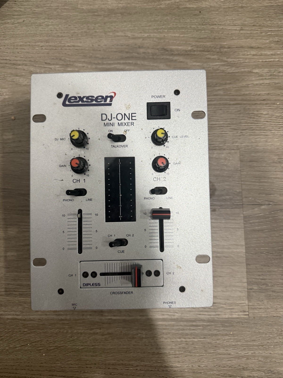 Lexsen DJ-ONE 2-Channel Analog Tabletop DJ Mixer, Talkover, Silver/Black