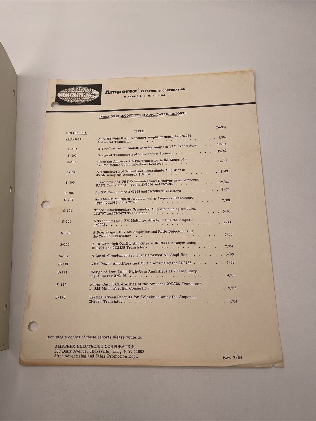 Amelco Field Effect Transistors Theory & Application Notes 1962-64