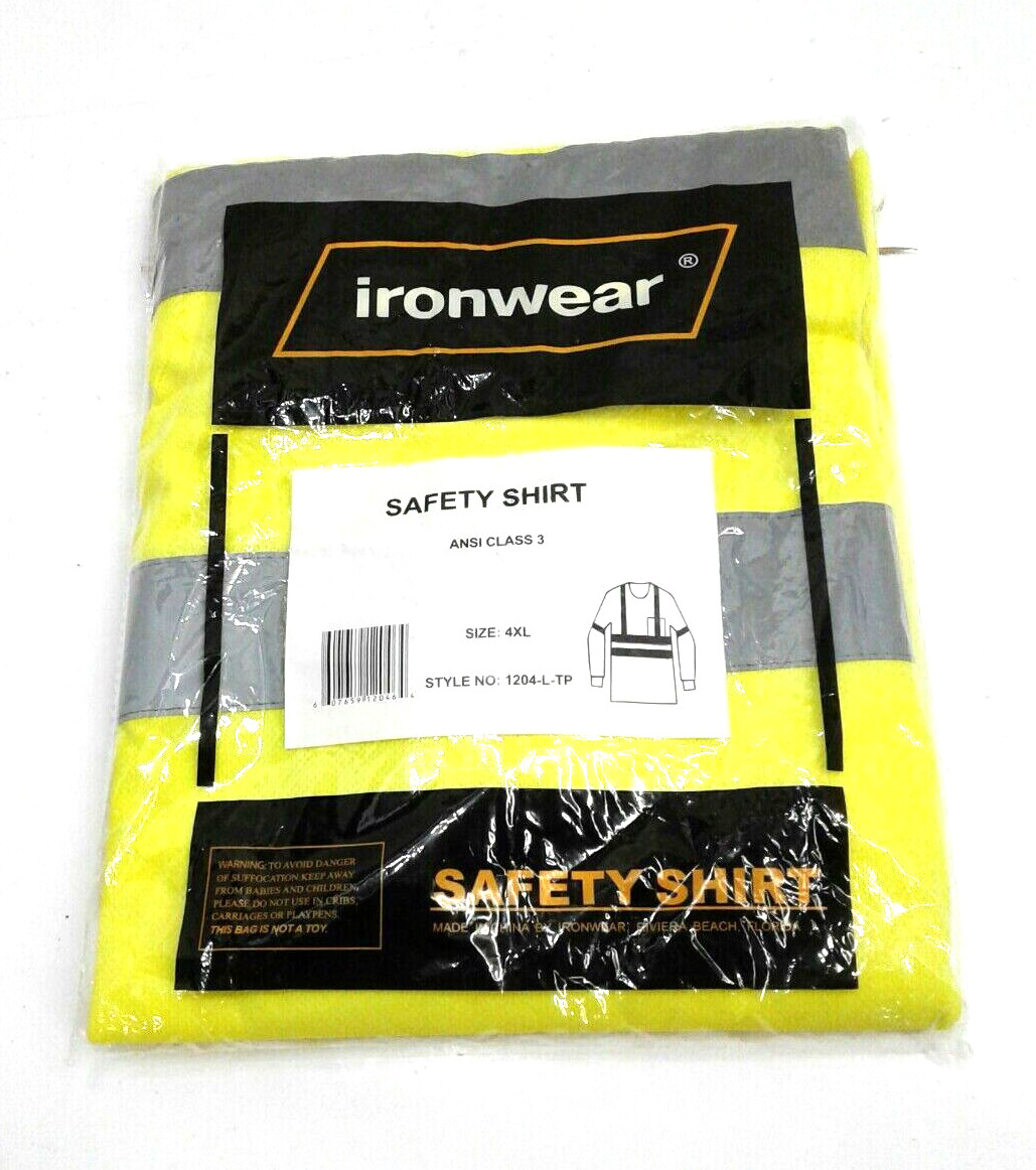 IronWear 1204-L-TP Safety Shirt Long Sleeve Crew Neck w/Pocket 4XL ANSI Class 3