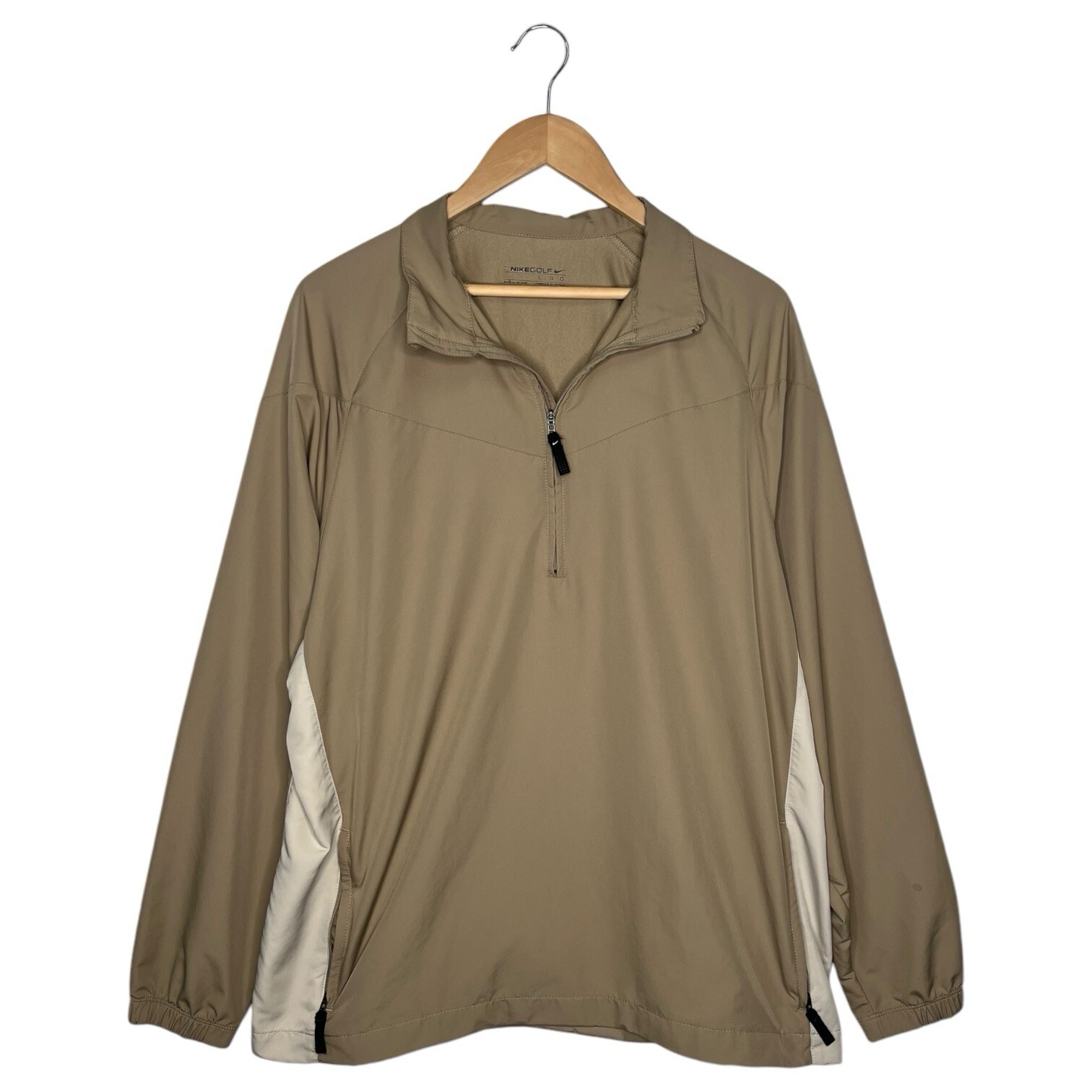 Nike Golf Jacket Mens L Tan Quarter Zip Pullover Pockets Collared Sporty Classic