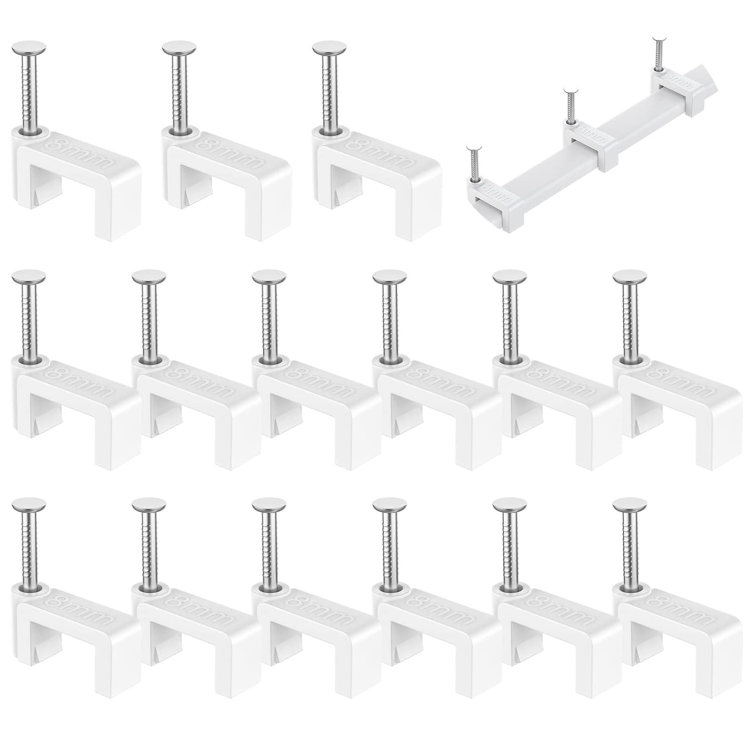 AOPOCKAN TECH Cable Clips White 100 Pieces Ethernet Cable Clips with Steel Nails