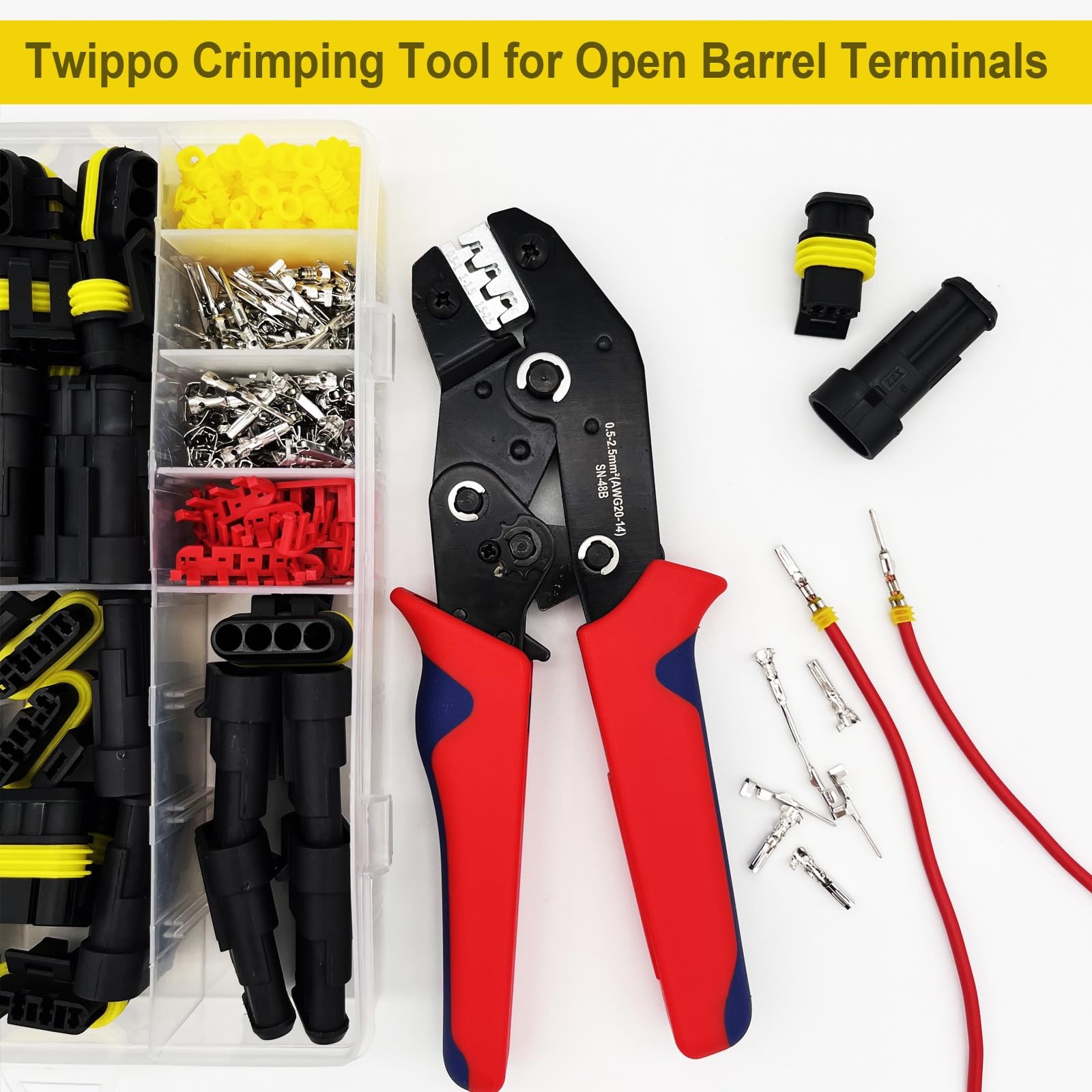 Twippo Crimping Tool with Ratchet, Ratcheting Wire Crimper for Open Red