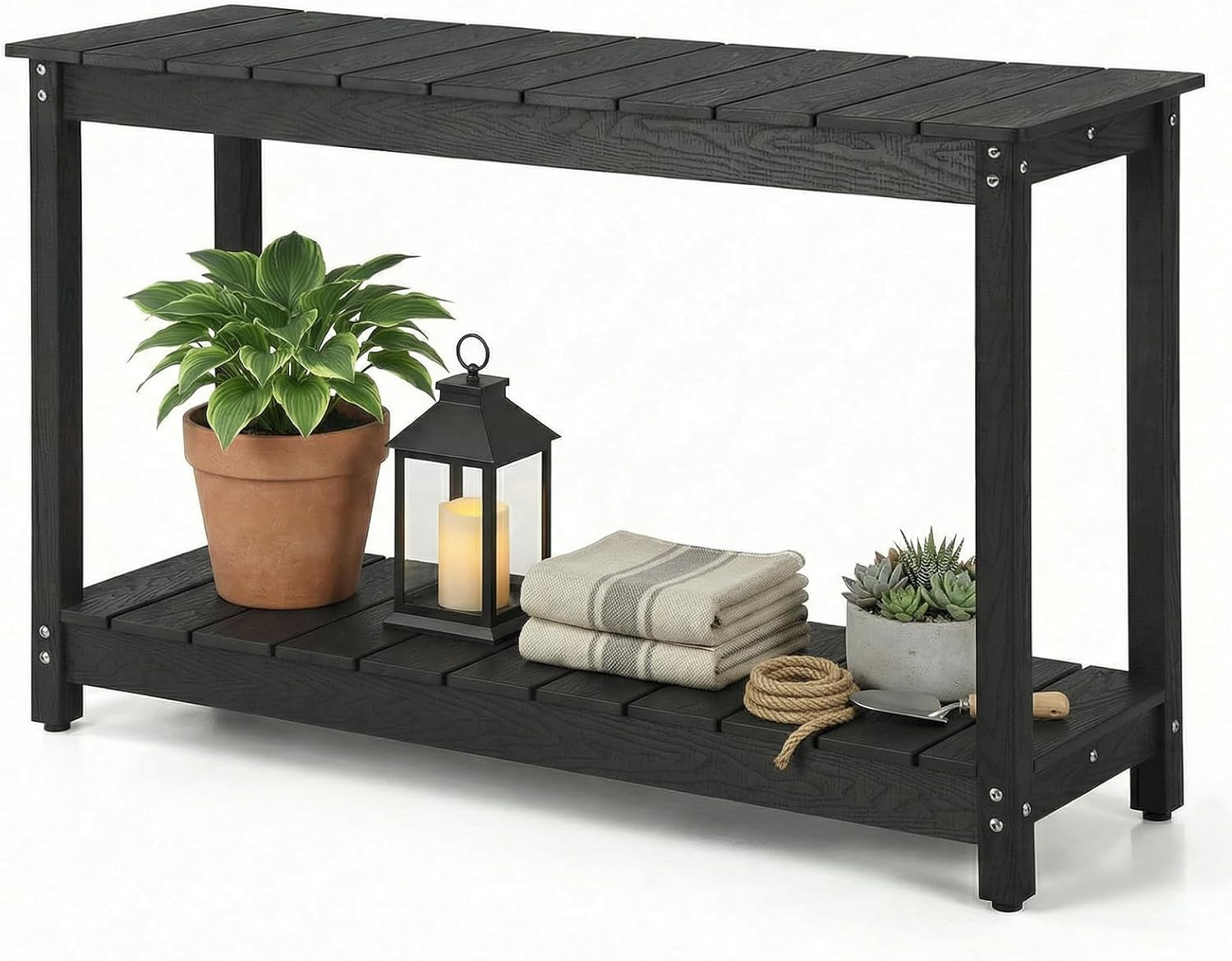 Outdoor Console Table, 48" Weather Resistant HIPS Patio Side Table, 440LBS Weigh