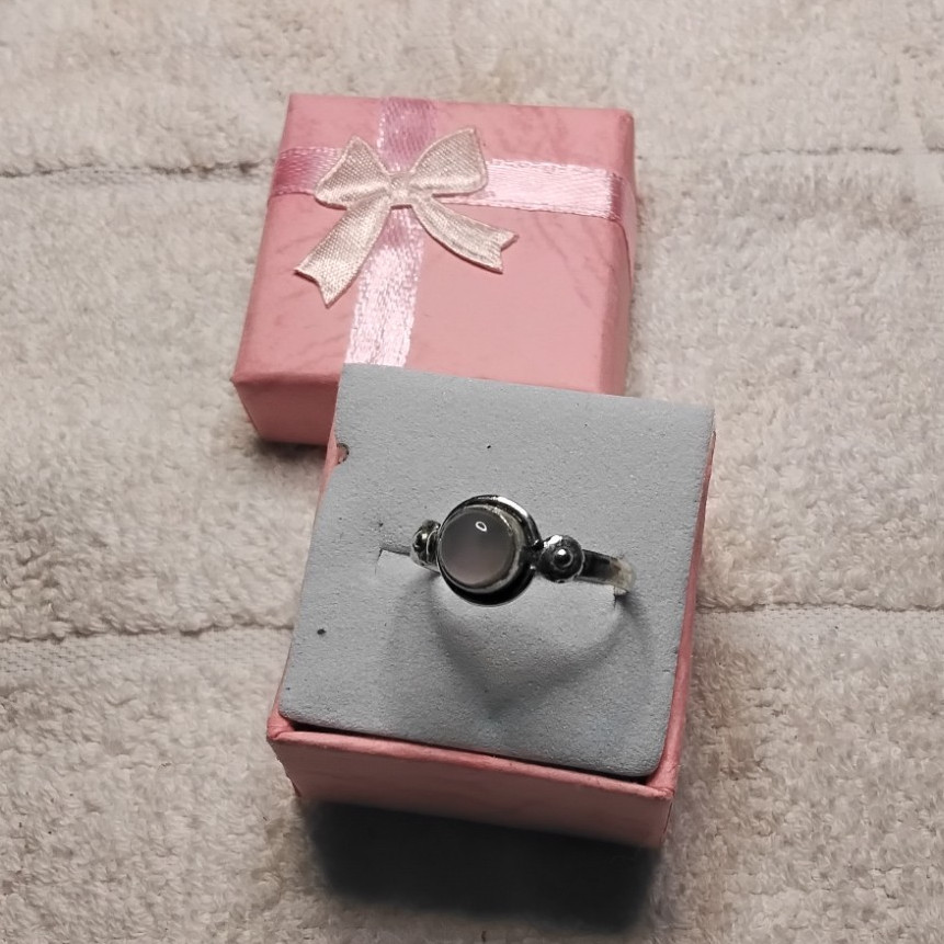 Rose Quartz Pinkie Ring. Set In Tarnish-Resistant Rhodium Plated Mount Size 7.5