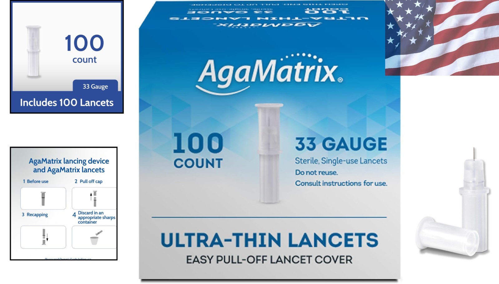 Comfortable Blood Testing with 100 Sterile 33 Gauge Lancets - 0.5 µL Sample