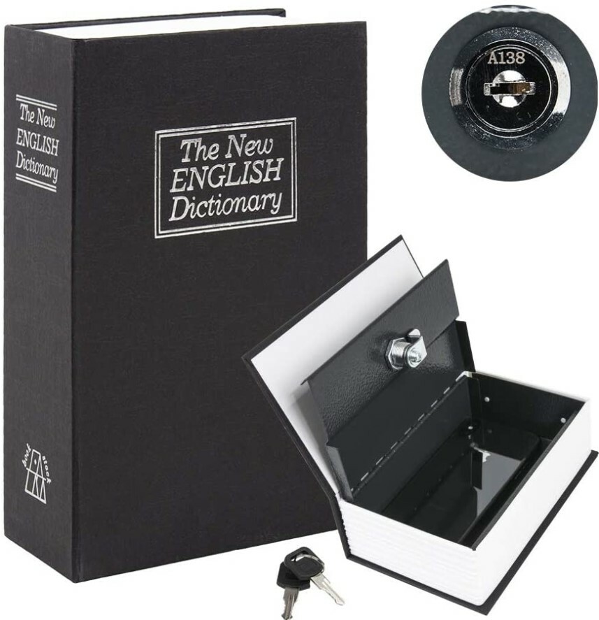 Safe Lock Box Book Vault Metal Fire Proof Secret Money Hidden Gun Cash with Key