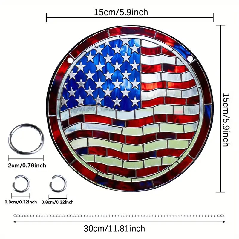 Wavy American Flag Suncatcher Double Sided Round Dyed Acrylic Decor
