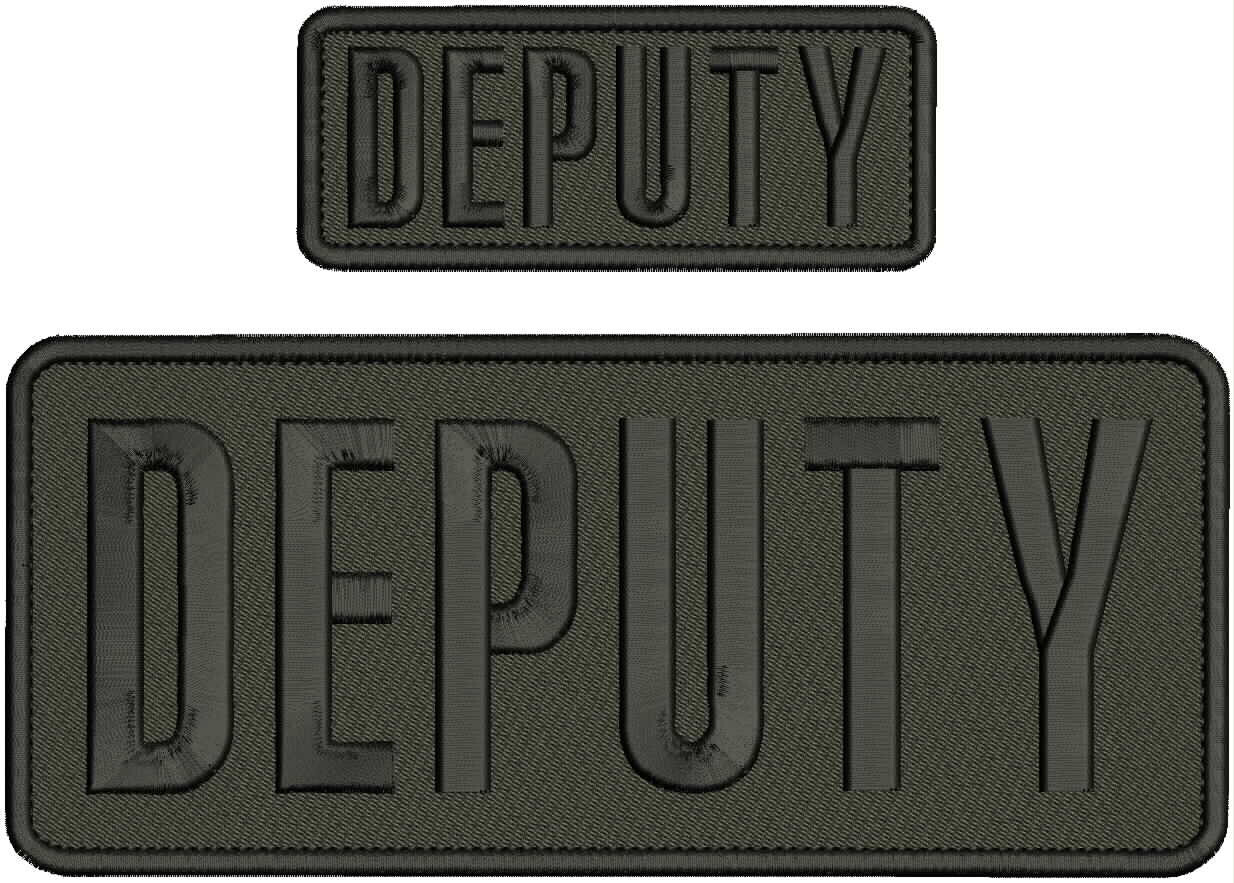 DEPUTY EMBROIDERY PATCH  4x10 and 2X5 VELCR@ ON BACK BLACK on od green