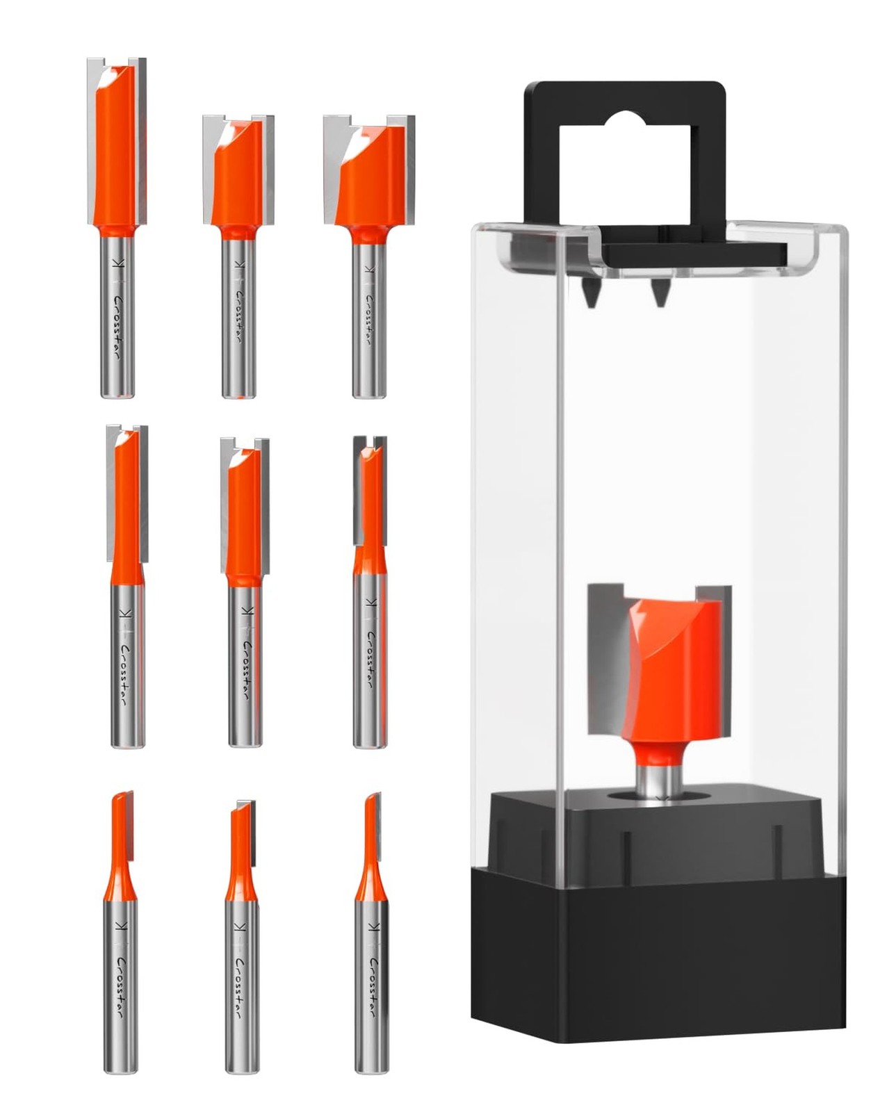 Crosstar 9Pcs Straight Router Bit Set 1/4" Shank, Carbide Straight Cut Router...