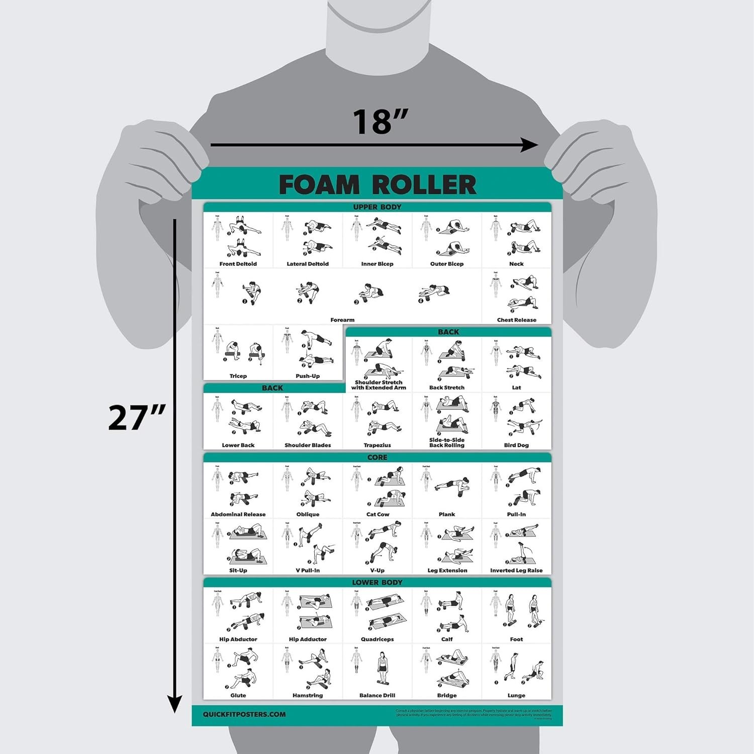Foam Roller Exercise - Stretching and Workout Routine for Foam Roller 18" x 24"