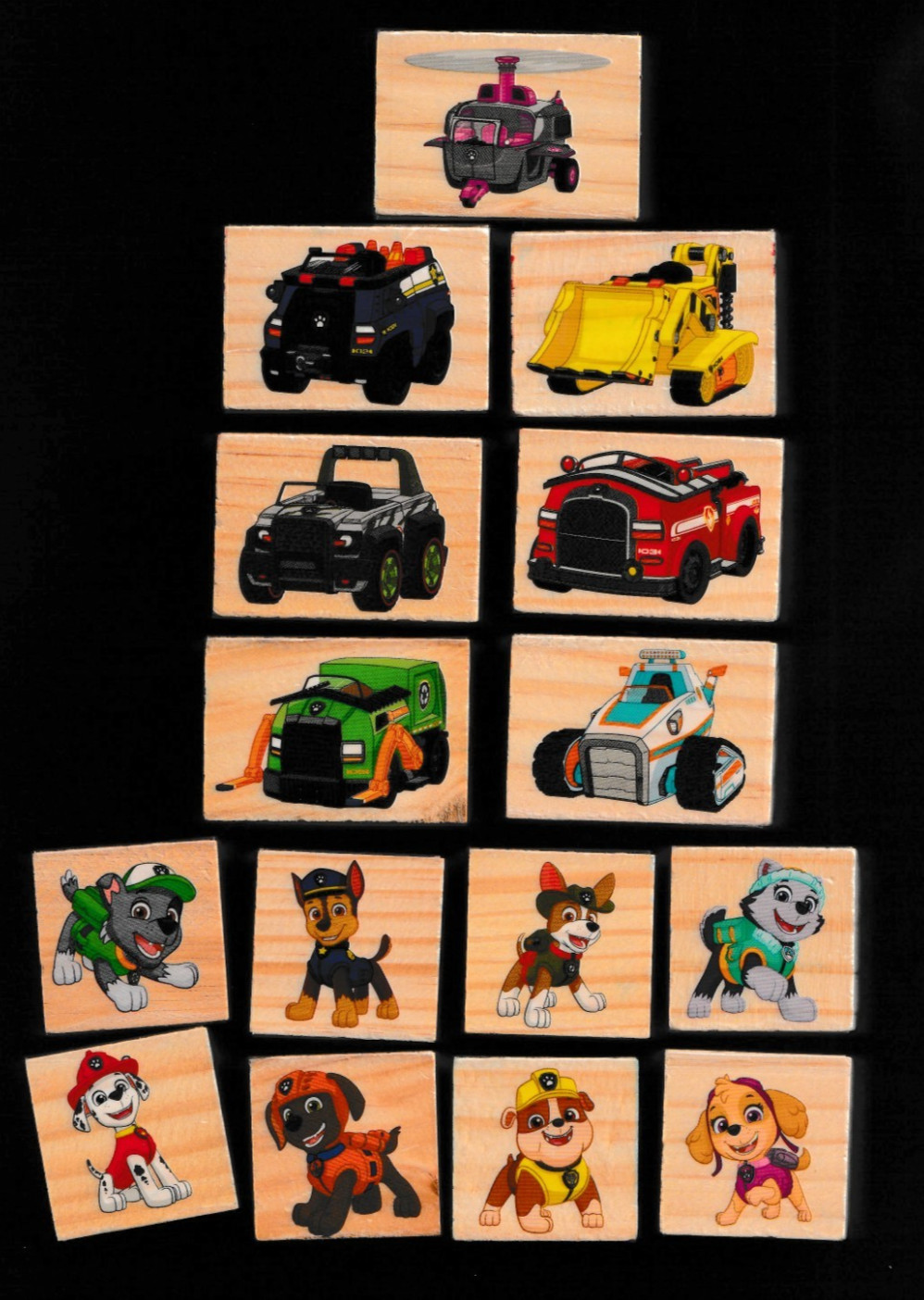 15 Cute Friendly Dogs & Extreme Transport Vehicles Colors Wood Stampers