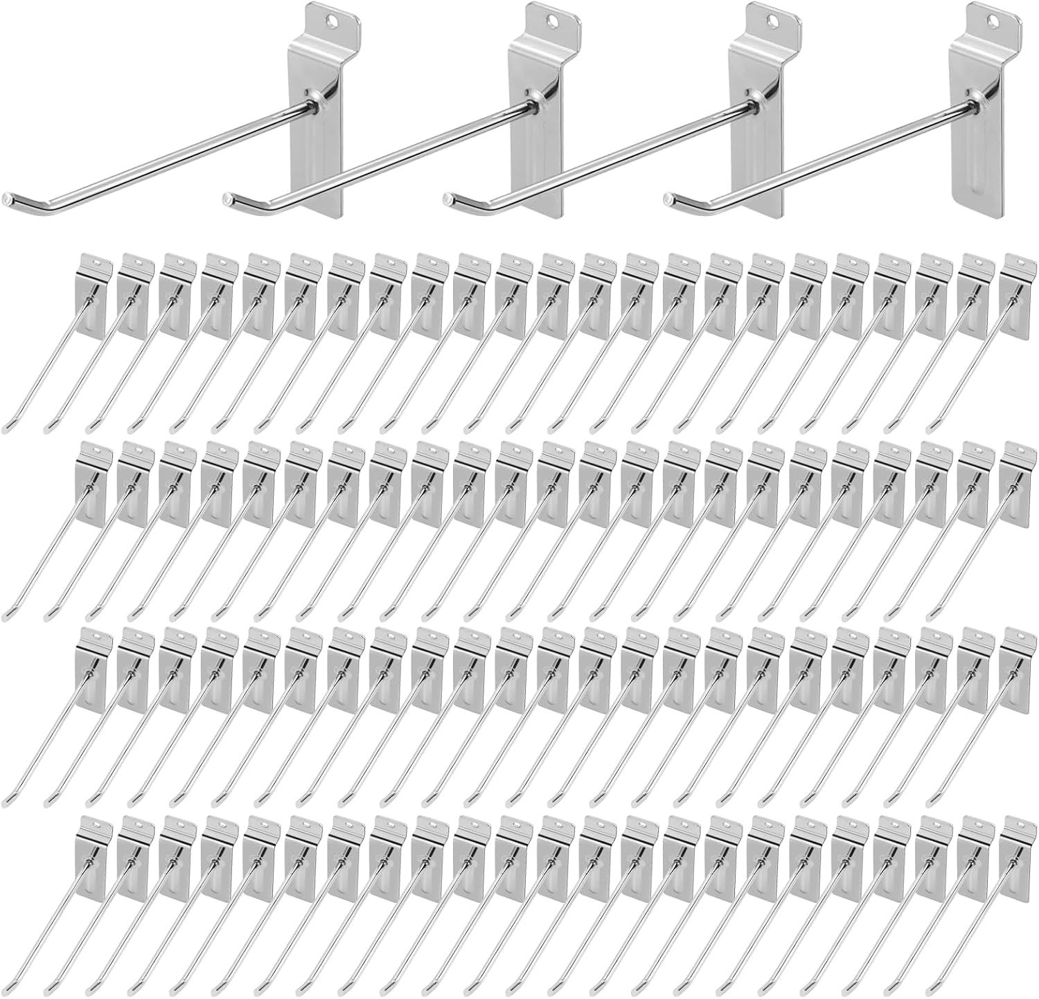 96-Pack 8" Slatwall Panel Hooks, Silver