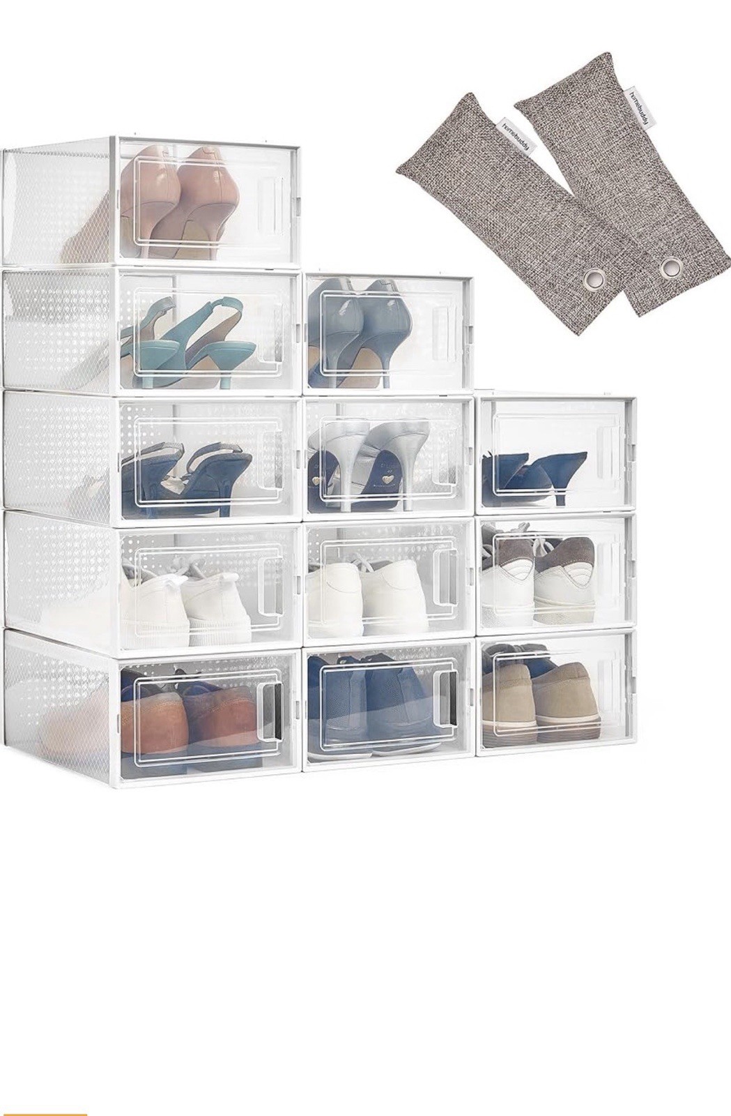 HomeBuddy Stackable Clear Plastic Shoe Storage Box Ventilation System Modern