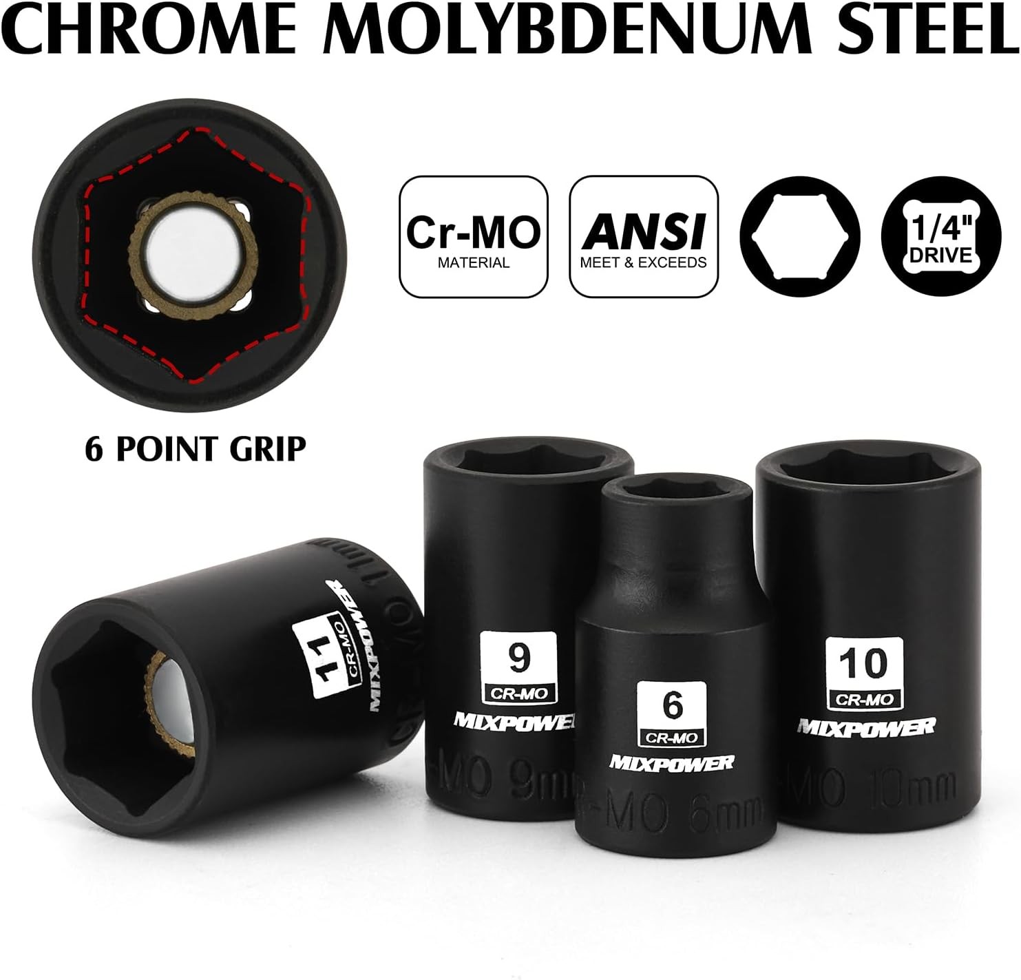 1/4" Drive Shallow Magnetic Impact Socket Set with Storage Rails