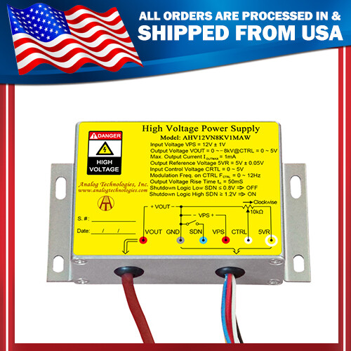 AHV12VN8KV1MAW High Voltage DC-DC Power Supply 12V Input Negative 8kV 1mA Output