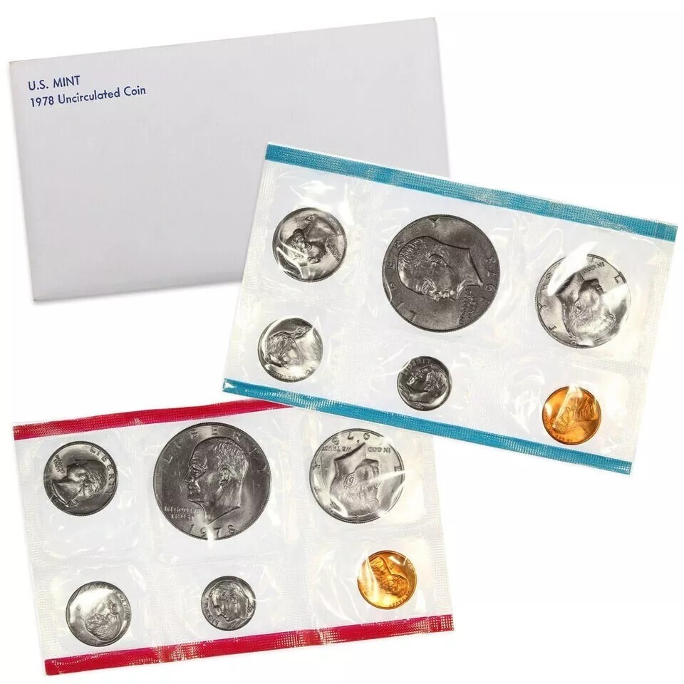 1978 P&D Mint Set with 12 Brilliant Uncirculated US Coins & Envelope (12 Coins)