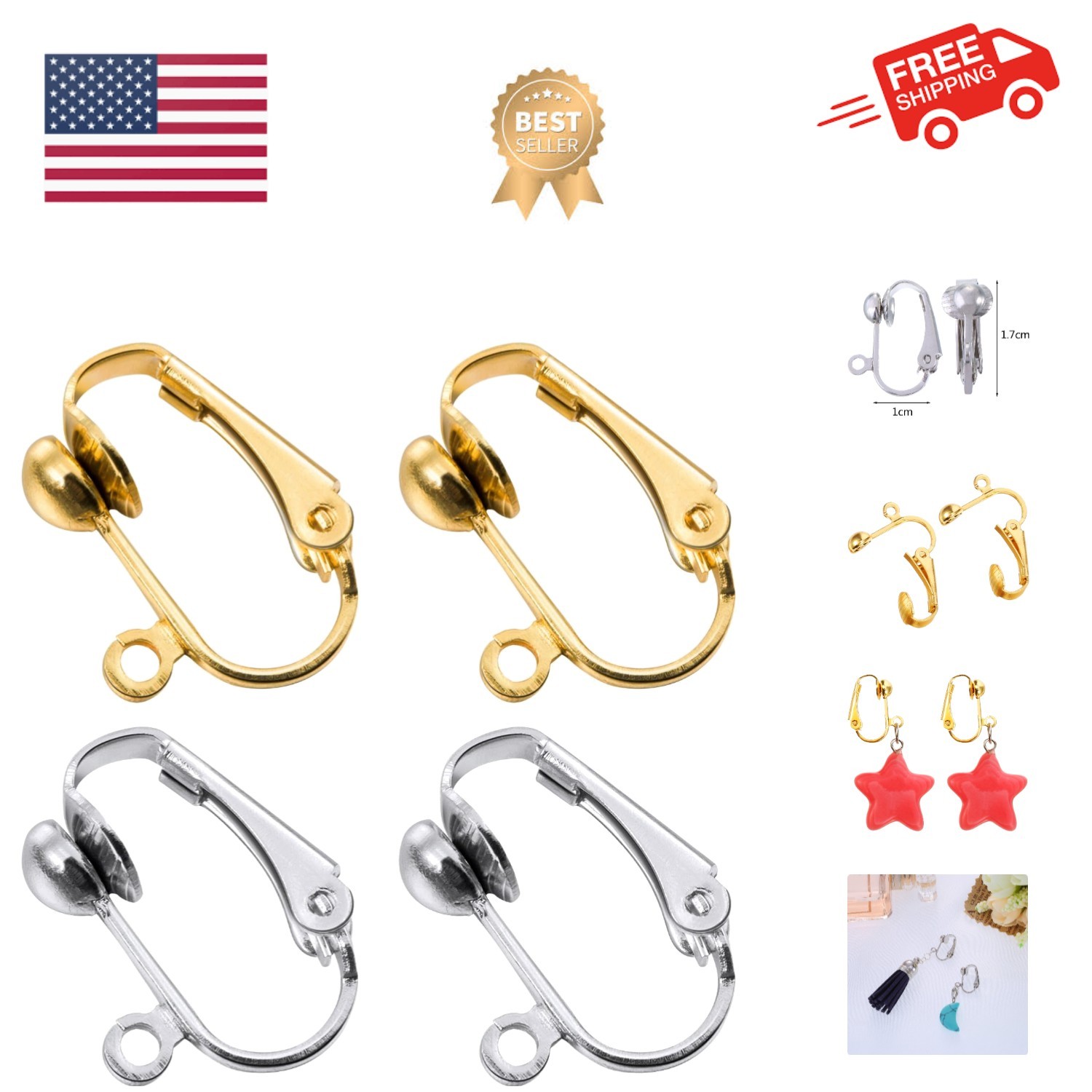 36 Pack Clip-on Earring Converter with Easy Open Loop for DIY Earring and Tur...