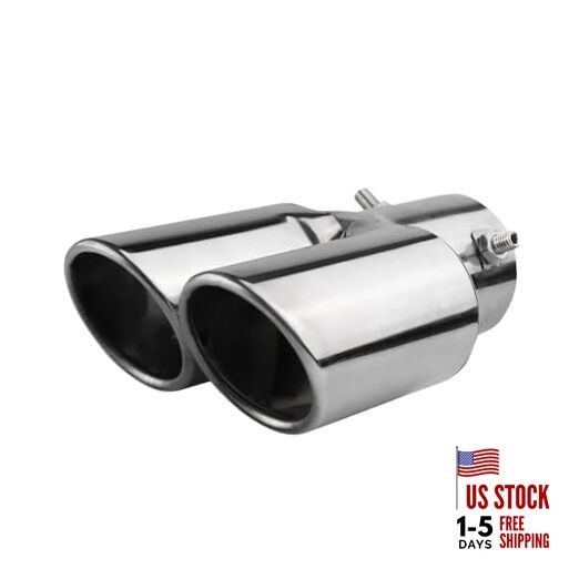 Dual Exhaust Tips, Stainless Steel Double Outlet Car Muffler Straight Silver