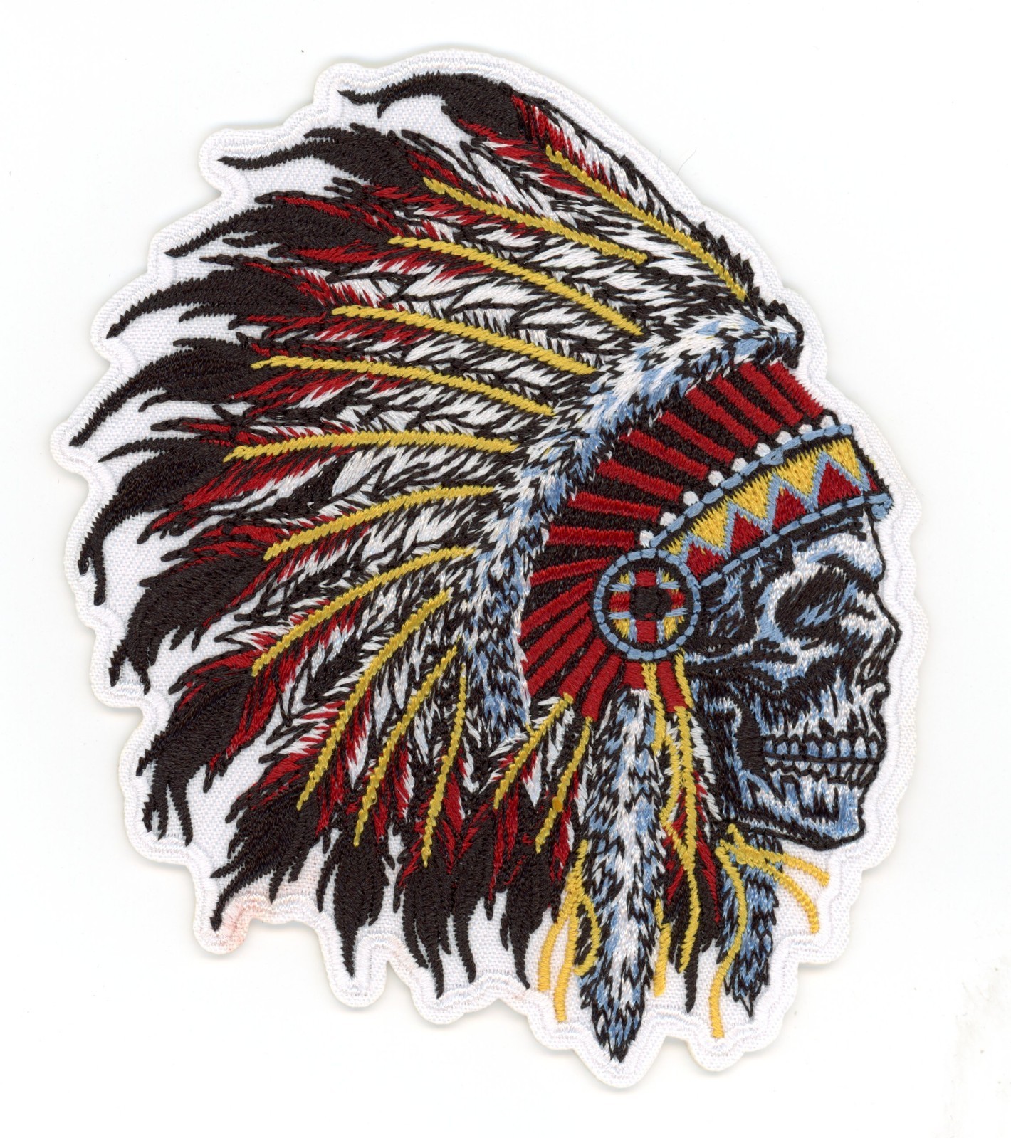 Indian Chief Skull Patch – Skeleton Native American Iron-On Sew-On Punk Biker Ap