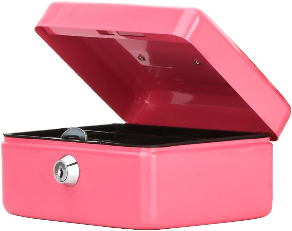 Small Cash Box with Key Lock,  Portable Metal Money Box with Double Layer & 2 Ke
