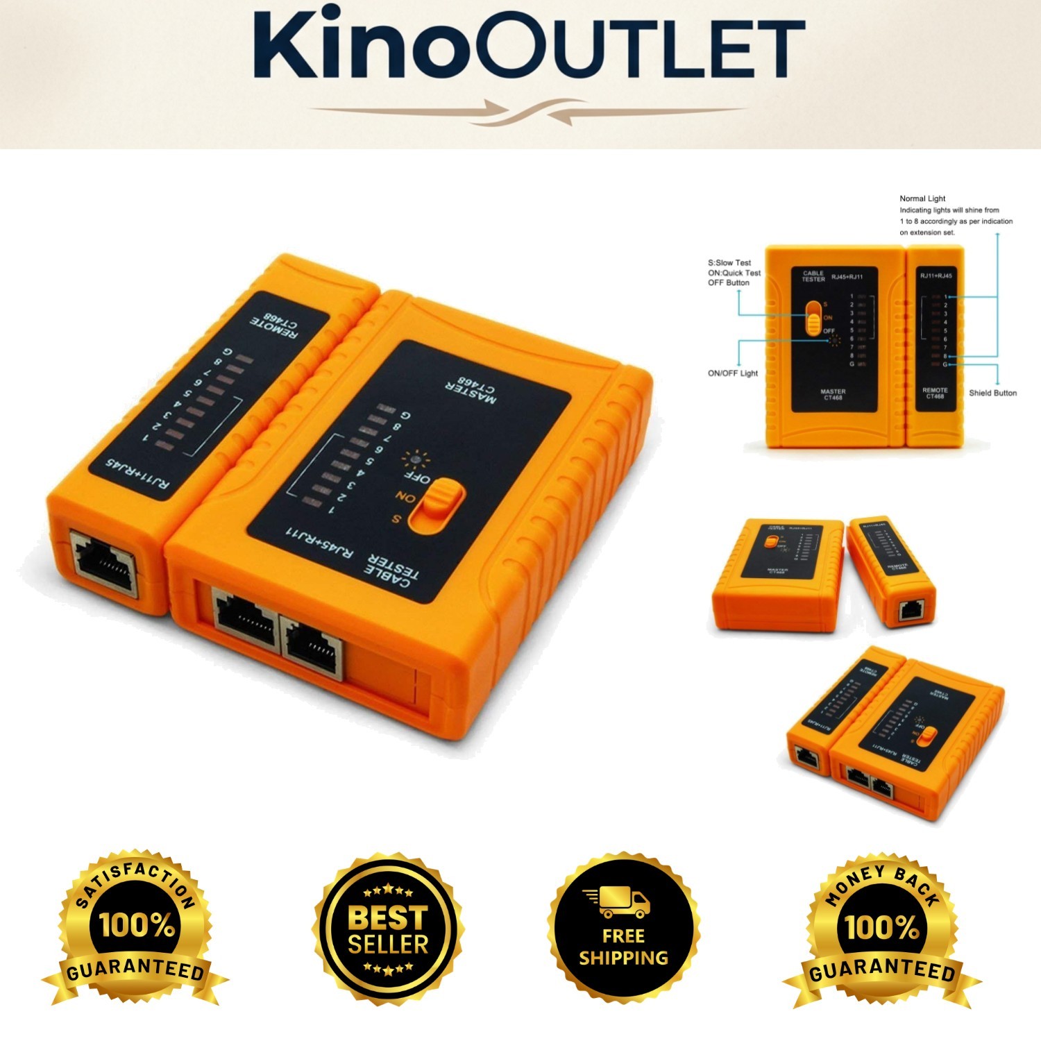 Compact 9V Battery Operated RJ45/RJ11 Network Tester for Quick Troubleshooting