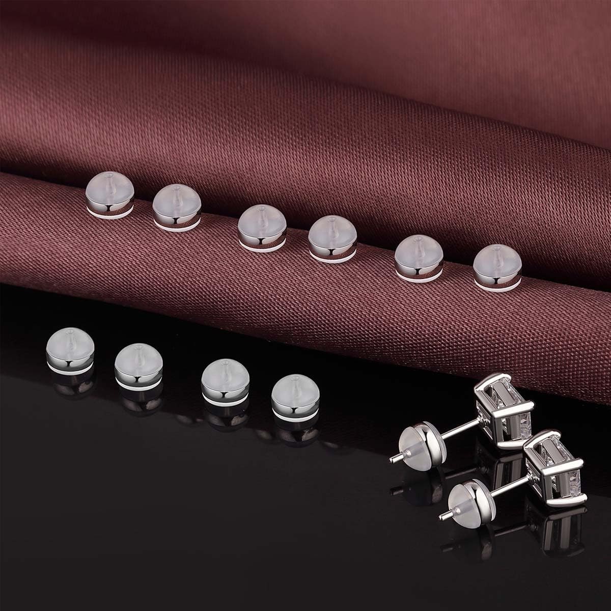 DELECOE 12pcs White Gold Soft Silicone Earring Backs for Studs Silver Belt