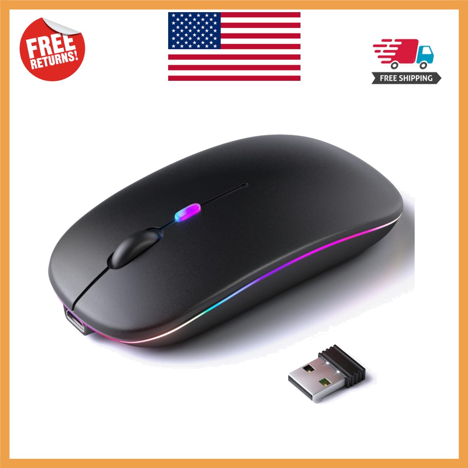 Silent Dual Mode Bluetooth & USB Mouse with Colorful LED – For Laptop & Desktop