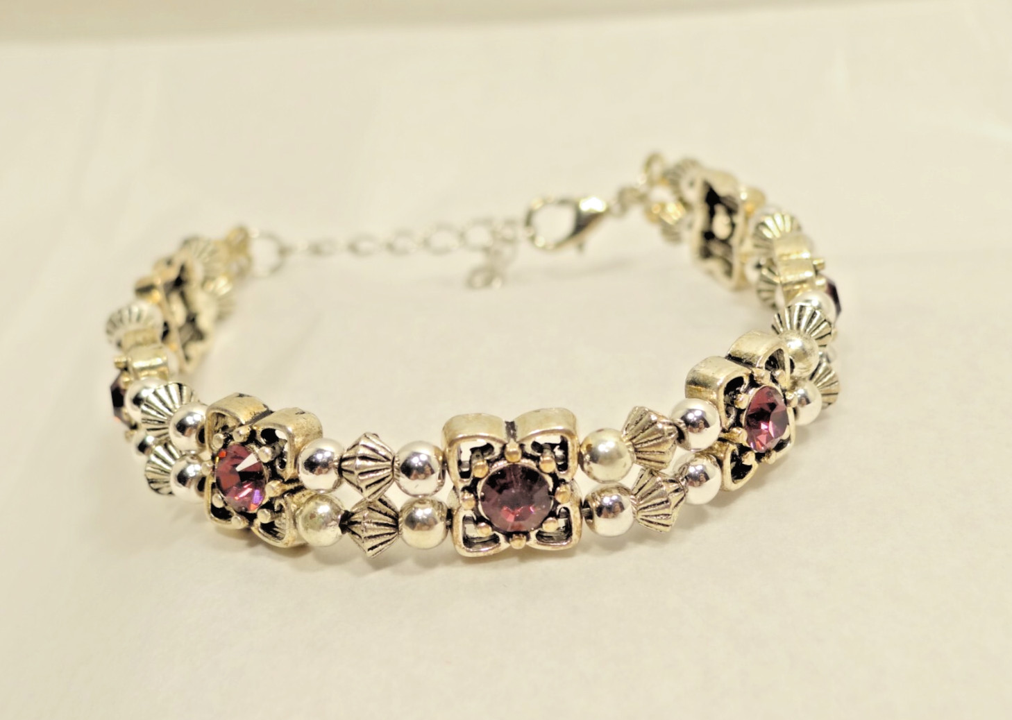 Bracelet Made with Swarovski Crystals Purple/Silver Texture 7"-8.75"