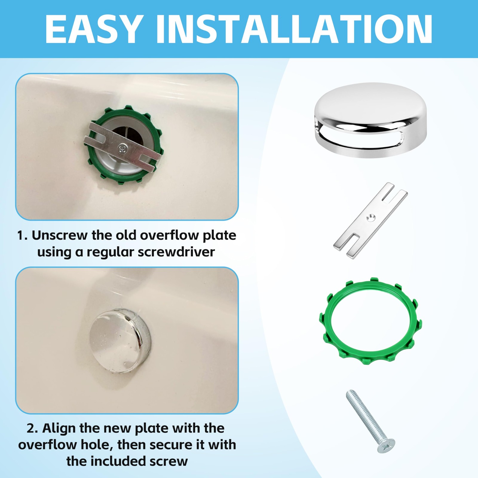 Chrome Plated Bathtub Overflow Drain Cover 1 Pc