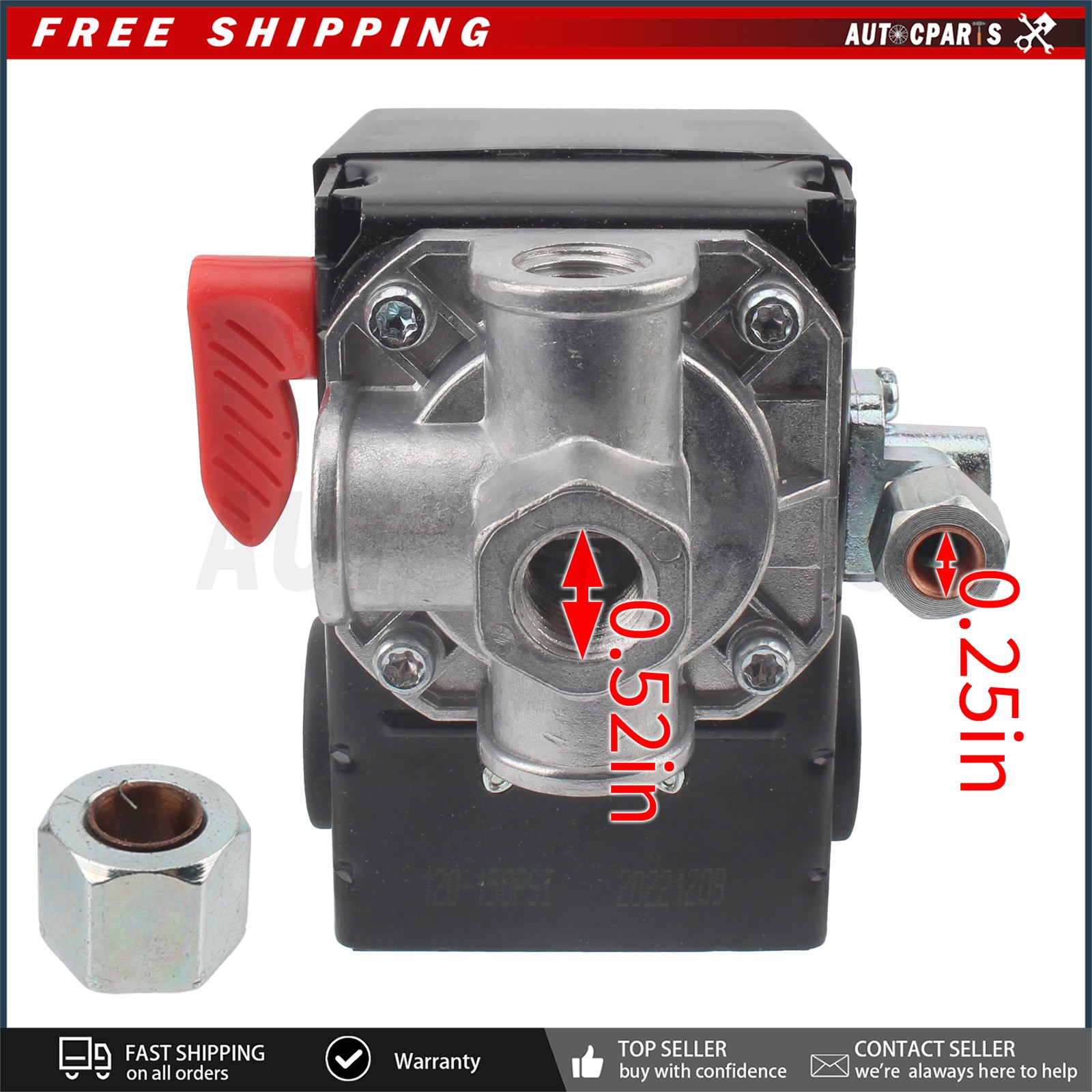 Z-D26612 Pressure Switch for Porter Cable 150/120 PSI D26612 4 Port 120 Volts