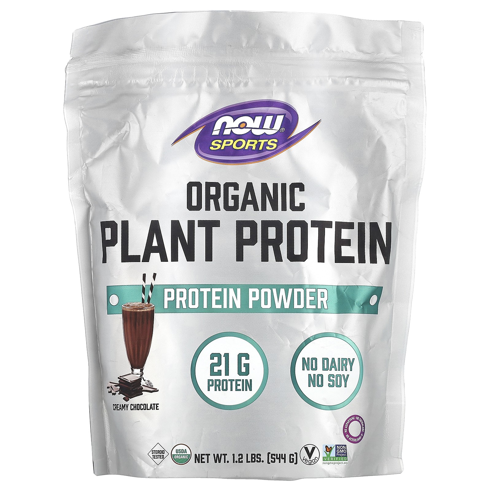 Sports, Organic Plant Protein Powder, Creamy Chocolate, 1.2 lbs (544 g)