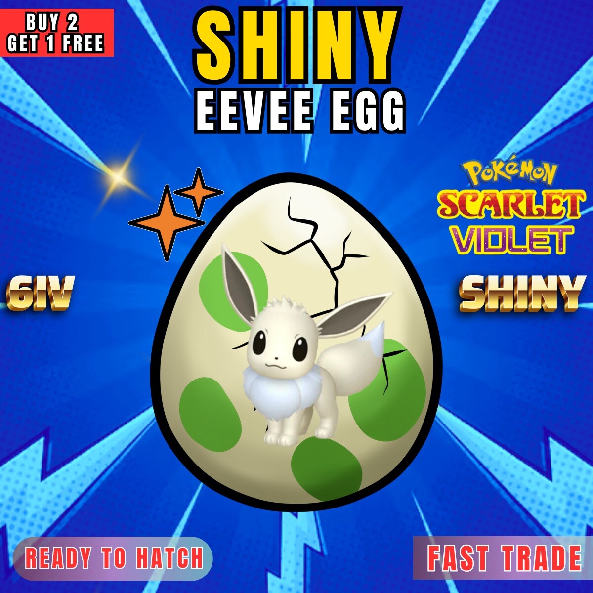 SHINY EEVEE EGG ⭐️ 6IV ⭐️ Pokemon Scarlet & Violet 🚀Fast Trade🚀