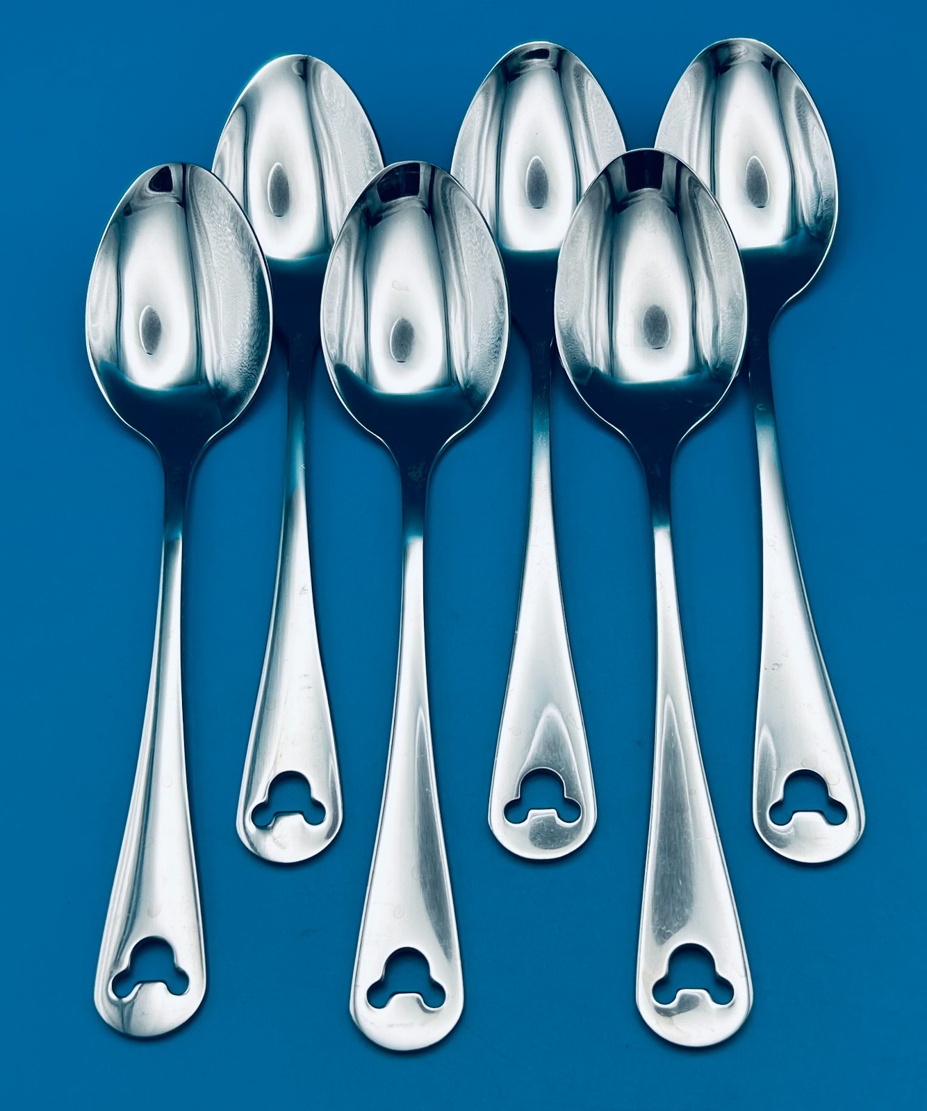 6 SIX Disney Silver MICKEY MOUSE Oval Soup Spoons 7 1/2" Stainless Flatware