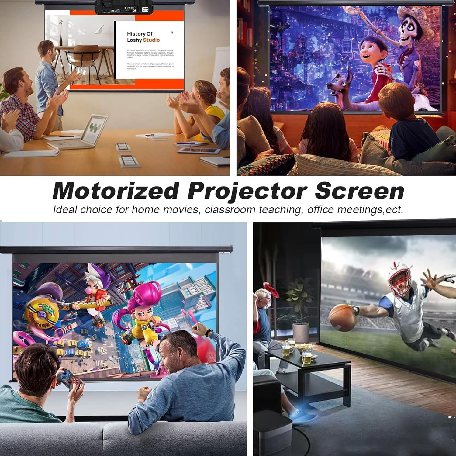 120 in Projector Screen Motorized Electric Projector Screen Black | 4:3 HD Pull