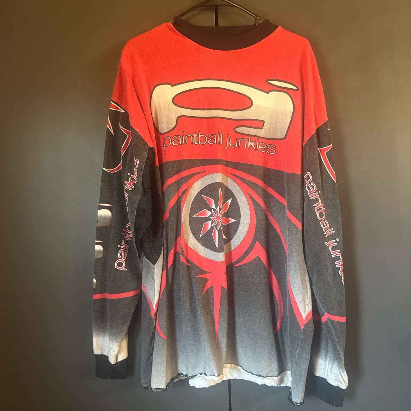 VTG Paintball Junkies Jersey Mens 2XL Black Red Gray Long Sleeve Shirt Rare USA