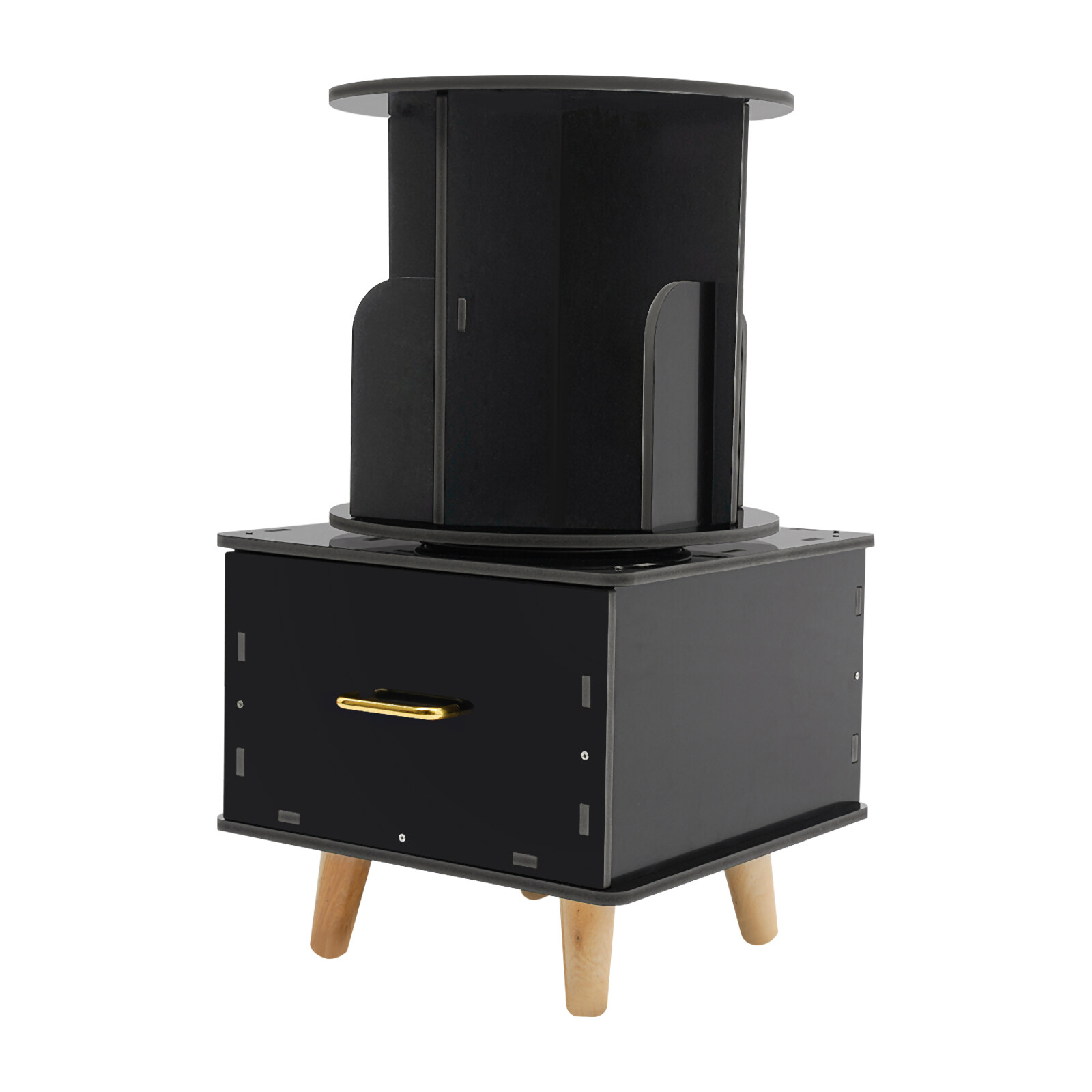 Modern Bedside Table with Drawer Corner High End Table Black Rotating Bookshelf