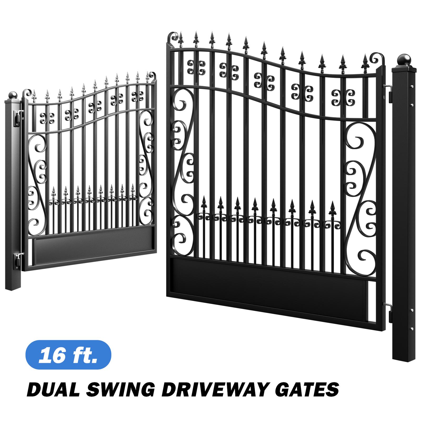ZUMI 12x6 ft. Dual Swing Driveway Gates Outdoor Steel Swing Gates for Driveway