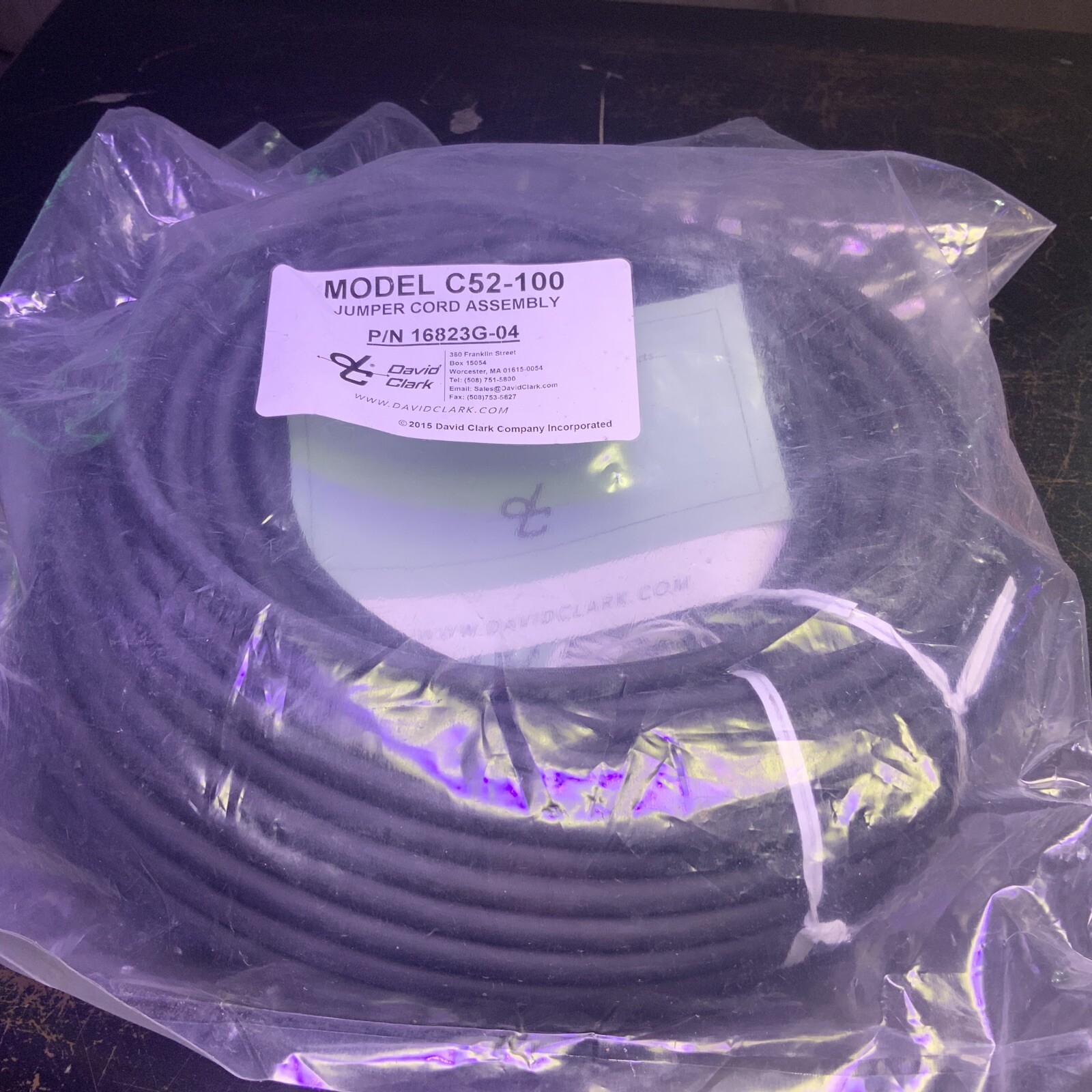 David Clark 16823G-04 Jumper Cord Assembly 100' C52-100 Headset Audio  ￼