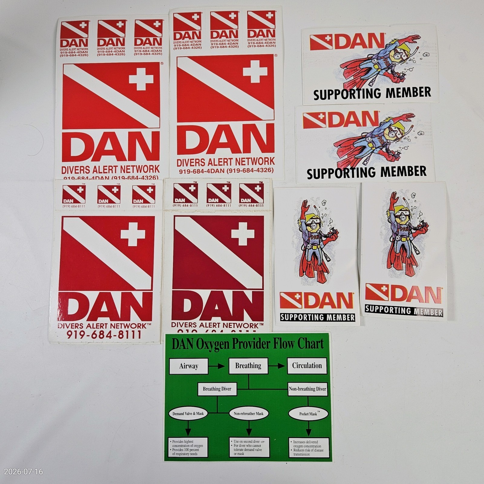 Lot Vtg DAN Divers Alert Network Multi Stickers Diver Dan Supporting Member O2