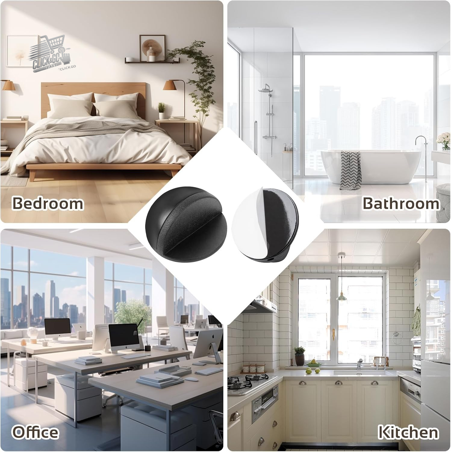 Stainless Steel Door Stop Adhesive Door Block Floor Rubber Bumper Wall Silver
