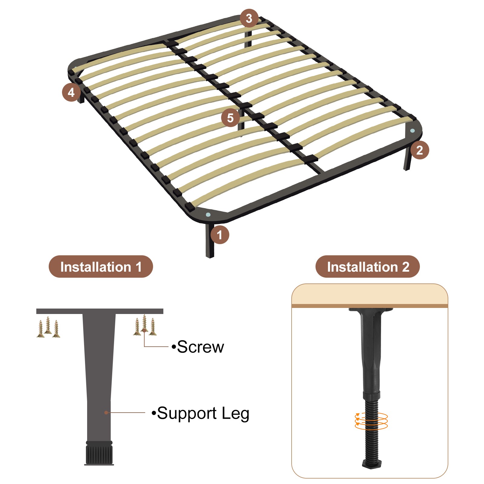 2 Set 11.22 Inch Total Height Adjustable Plastic Bed Frame Center Support Legs